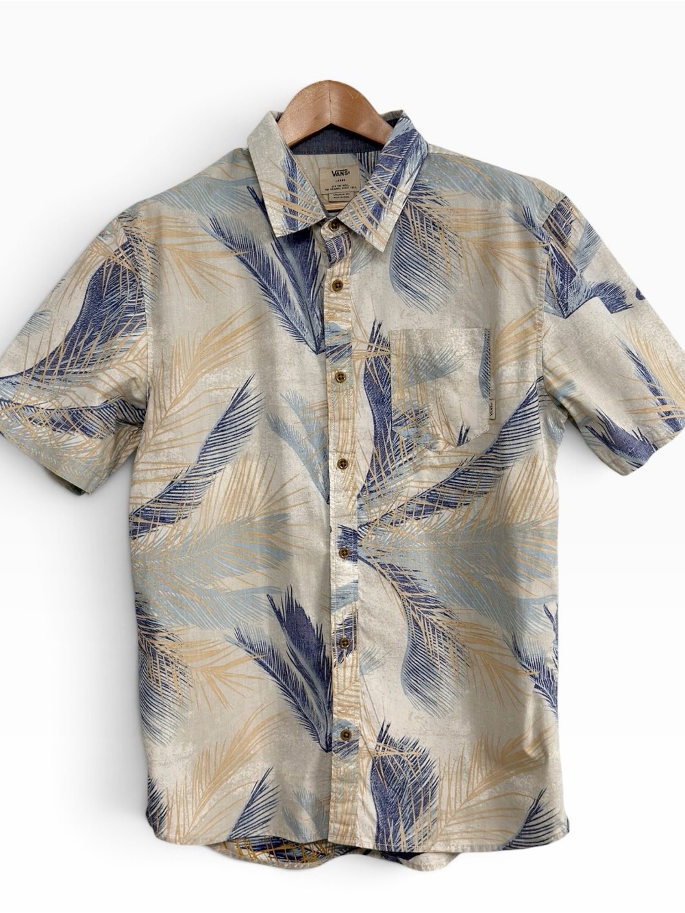Vans Mens Large Tailored Fit Tropical Palm Leaf Short Sleeve Button Up Shirt